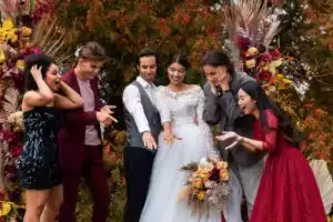 Front View Smiley People Posing Wedding